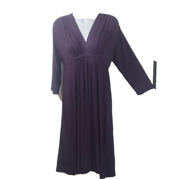 Olian Dresses & Skirts - Olian Large Stretch Empire Waist Long Sleeve V-Neck Belt Purple Maternity Dress